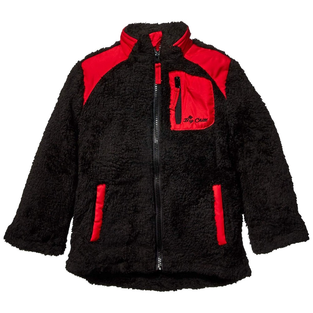 Big Chill Sherpa Fleece Jacket Kids Black Red Excellent Full Zip Mock Neck